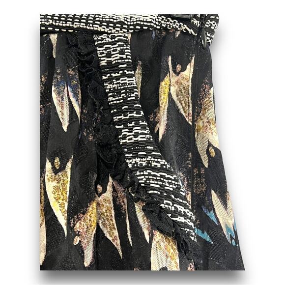 DIANE VON FURSTENBERG Silk black & taupe print skirt lace trim pockets SZ 2 - Picture 6 of 12